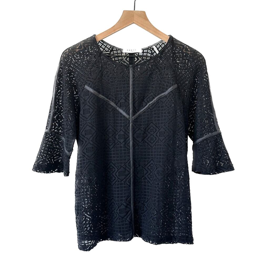 Sandro Black Geometric Lace Top